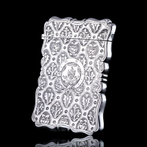 fig 5. Antique Victorian Sterling Silver Card Case/Wallet with Thistle, Shamrock, Rose Pattern - Alfred Taylor 1861