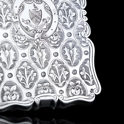 fig 6. Antique Victorian Sterling Silver Card Case/Wallet with Thistle, Shamrock, Rose Pattern - Alfred Taylor 1861