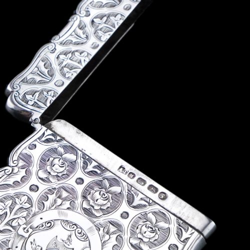 fig 7. Antique Victorian Sterling Silver Card Case/Wallet with Thistle, Shamrock, Rose Pattern - Alfred Taylor 1861