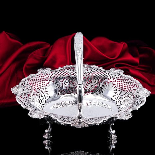 fig 5. Antique Georgian Solid Silver Basket Bowl Rococo Revival Shell & Pierced Design - Robert Garrard 1804