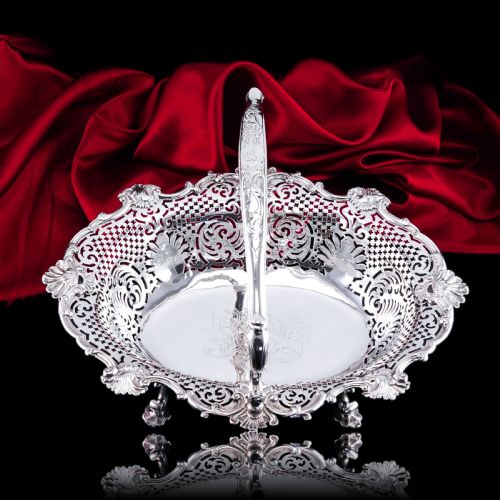 fig 7. Antique Georgian Solid Silver Basket Bowl Rococo Revival Shell & Pierced Design - Robert Garrard 1804
