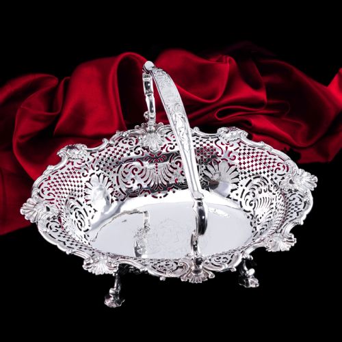fig 8. Antique Georgian Solid Silver Basket Bowl Rococo Revival Shell & Pierced Design - Robert Garrard 1804
