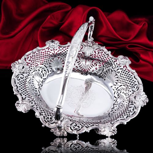 fig 9. Antique Georgian Solid Silver Basket Bowl Rococo Revival Shell & Pierced Design - Robert Garrard 1804