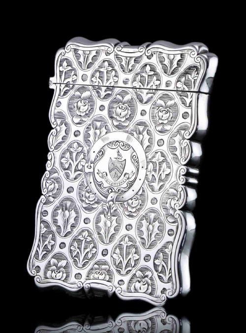 Antique Victorian Sterling Silver Card Case/wallet with Thistle, Shamrock, Rose Pattern - Alfred Taylor 1861