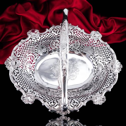 fig 1. Antique Georgian Sterling Silver Basket Rococo Revival Shell & Pierced Design - Robert Garrard 1804