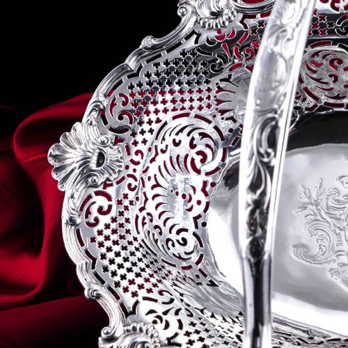 fig 3. Antique Georgian Sterling Silver Basket Rococo Revival Shell & Pierced Design - Robert Garrard 1804