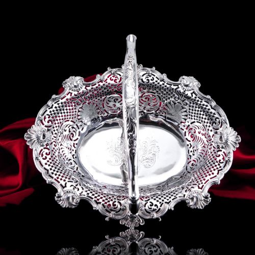 fig 5. Antique Georgian Sterling Silver Basket Rococo Revival Shell & Pierced Design - Robert Garrard 1804