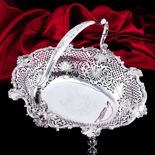 fig 7. Antique Georgian Sterling Silver Basket Rococo Revival Shell & Pierced Design - Robert Garrard 1804