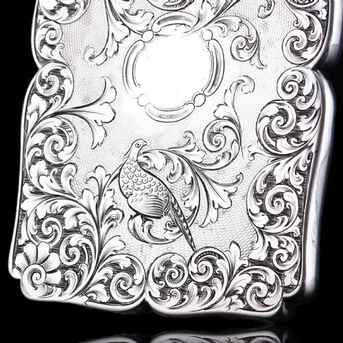 fig 5. Antique Victorian Sterling Silver Card Case with Swan, Pheasants & Acanthus Engravings - Nathaniel Mills 1839