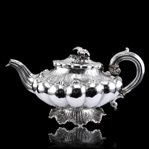 fig 8. Antique Georgian Solid Silver Teapot 'Melon Shape' Sea Spume and Acanthus - Barnards 1830