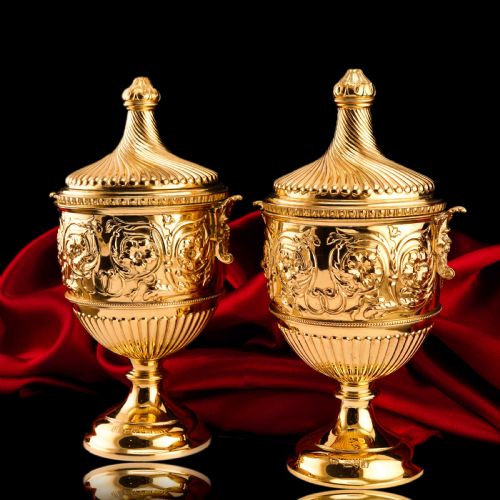 Antique Solid Silver Gilt Vase/urn Pair with Figural Roman Classical Influences - George Nathan & Ridley Hayes 1910
