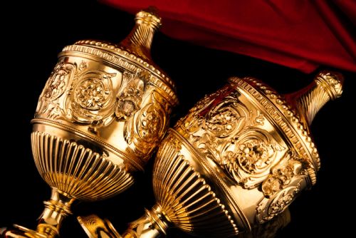 fig 5. Antique Solid Silver Gilt Vase/Urn Pair with Figural Roman Classical Influences - George Nathan & Ridley Hayes 1910