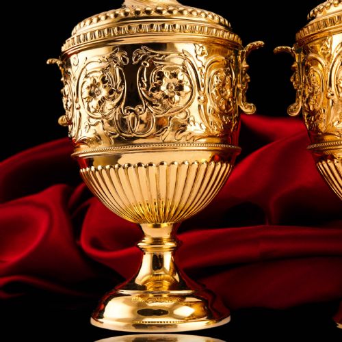 fig 8. Antique Solid Silver Gilt Vase/Urn Pair with Figural Roman Classical Influences - George Nathan & Ridley Hayes 1910