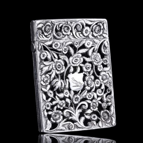MAGNIFICENT ANTIQUE VICTORIAN SOLID SILVER CARD CASE WITH FLORAL CHASED AND PIERCED MOTIF FRANCIS CLARK 1839 - ADDITIONAL PHOTO 19
