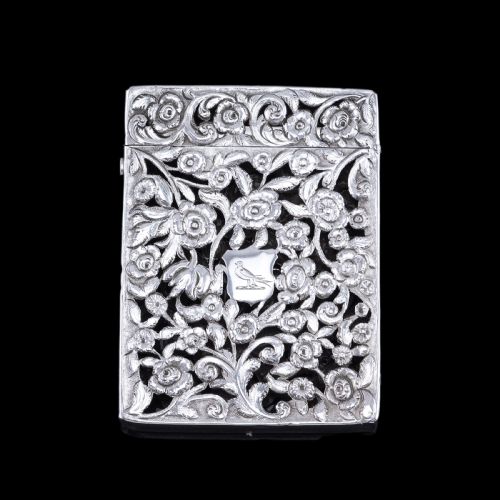 MAGNIFICENT ANTIQUE VICTORIAN SOLID SILVER CARD CASE WITH FLORAL CHASED AND PIERCED MOTIF FRANCIS CLARK 1839 - ADDITIONAL PHOTO 24