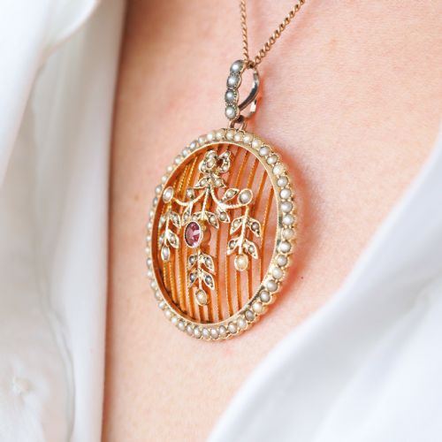 ANTIQUE EDWARDIAN BELLE EPOQUE PEARL PINK TOURMALINE PENDANT NECKLACE 9CT GOLD C1910 - ADDITIONAL PHOTO 3