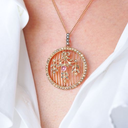 ANTIQUE EDWARDIAN BELLE EPOQUE PEARL PINK TOURMALINE PENDANT NECKLACE 9CT GOLD C1910 - ADDITIONAL PHOTO 4