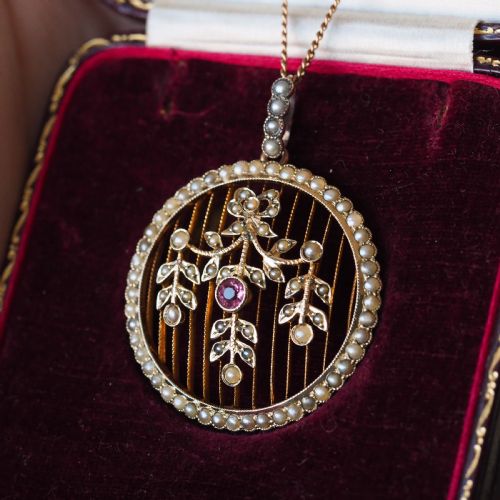 ANTIQUE EDWARDIAN BELLE EPOQUE PEARL PINK TOURMALINE PENDANT NECKLACE 9CT GOLD C1910 - ADDITIONAL PHOTO 5