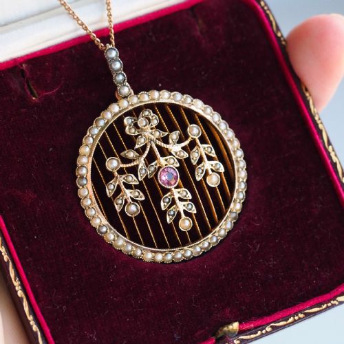 ANTIQUE EDWARDIAN BELLE EPOQUE PEARL PINK TOURMALINE PENDANT NECKLACE 9CT GOLD C1910 - ADDITIONAL PHOTO 7