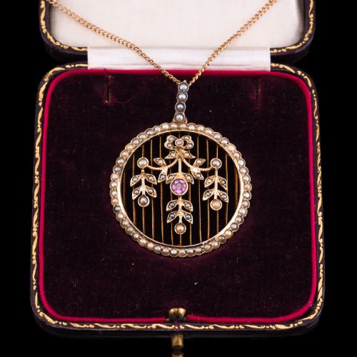 ANTIQUE EDWARDIAN BELLE EPOQUE PEARL PINK TOURMALINE PENDANT NECKLACE 9CT GOLD C1910 - ADDITIONAL PHOTO 8