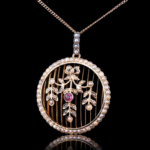 ANTIQUE EDWARDIAN BELLE EPOQUE PEARL PINK TOURMALINE PENDANT NECKLACE 9CT GOLD C1910 - ADDITIONAL PHOTO 12