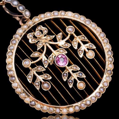 ANTIQUE EDWARDIAN BELLE EPOQUE PEARL PINK TOURMALINE PENDANT NECKLACE 9CT GOLD C1910 - ADDITIONAL PHOTO 15