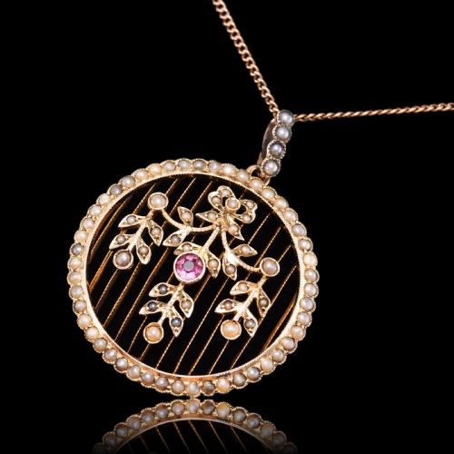 ANTIQUE EDWARDIAN BELLE EPOQUE PEARL PINK TOURMALINE PENDANT NECKLACE 9CT GOLD C1910 - ADDITIONAL PHOTO 16