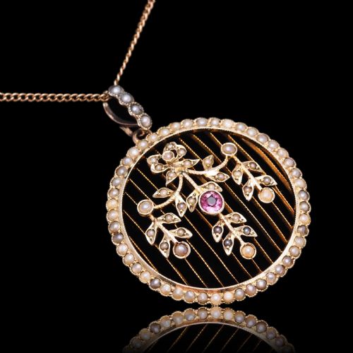 ANTIQUE EDWARDIAN BELLE EPOQUE PEARL PINK TOURMALINE PENDANT NECKLACE 9CT GOLD C1910 - ADDITIONAL PHOTO 17