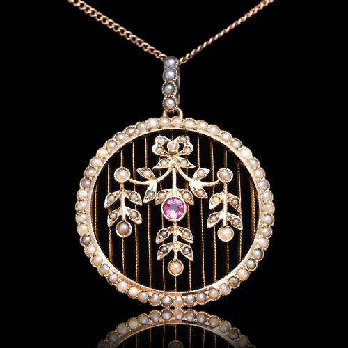 ANTIQUE EDWARDIAN BELLE EPOQUE PEARL PINK TOURMALINE PENDANT NECKLACE 9CT GOLD C1910 - ADDITIONAL PHOTO 18