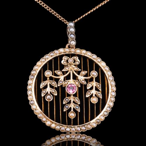 ANTIQUE EDWARDIAN BELLE EPOQUE PEARL PINK TOURMALINE PENDANT NECKLACE 9CT GOLD C1910 - ADDITIONAL PHOTO 19