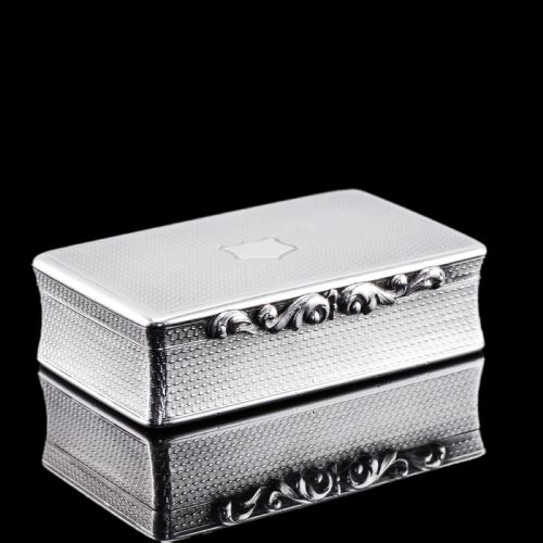 fig 8. Antique Solid Silver Georgian Snuff Box with Ornate Acanthus Thumbpiece - London 1837