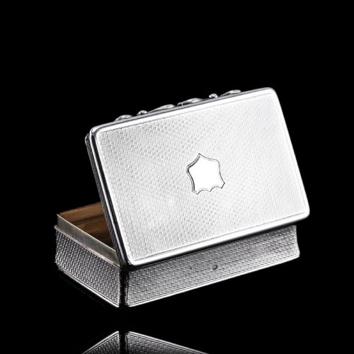 fig 2. Antique Solid Silver Georgian Snuff Box with Ornate Acanthus Thumbpiece - London 1837