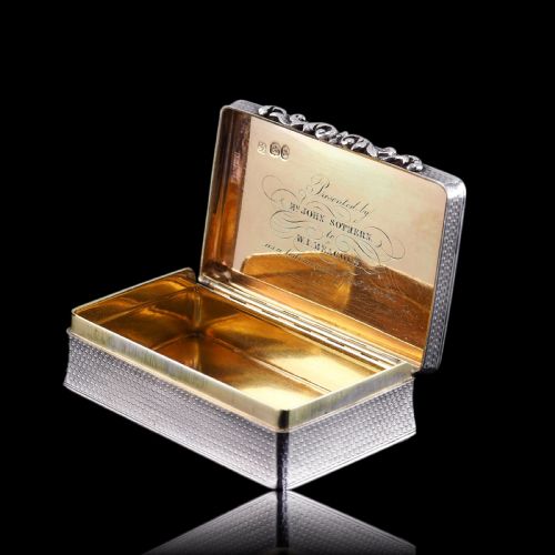 fig 4. Antique Solid Silver Georgian Snuff Box with Ornate Acanthus Thumbpiece - London 1837