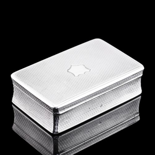 fig 9. Antique Solid Silver Georgian Snuff Box with Ornate Acanthus Thumbpiece - London 1837