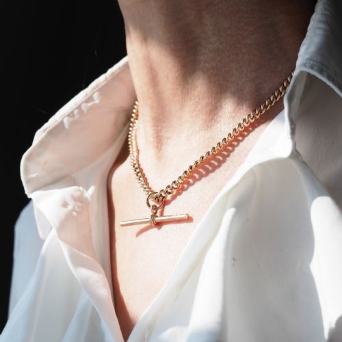 fig 2. Antique 9ct Gold Albert Chain with T Bar 41cm 29.9g - Birmingham c.1910