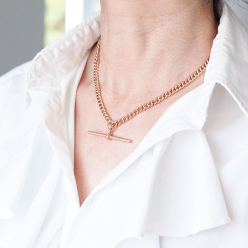 fig 3. Antique 9ct Gold Albert Chain with T Bar 41cm 29.9g - Birmingham c.1910