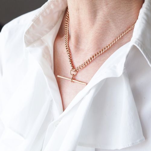 fig 4. Antique 9ct Gold Albert Chain with T Bar 41cm 29.9g - Birmingham c.1910