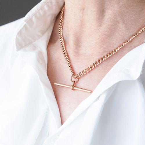 fig 5. Antique 9ct Gold Albert Chain with T Bar 41cm 29.9g - Birmingham c.1910