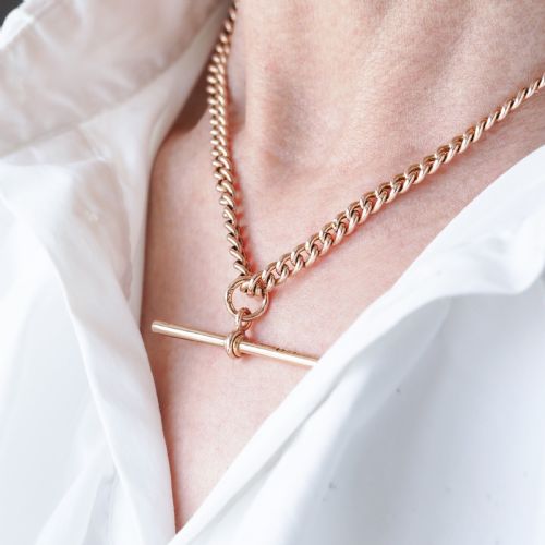 fig 6. Antique 9ct Gold Albert Chain with T Bar 41cm 29.9g - Birmingham c.1910