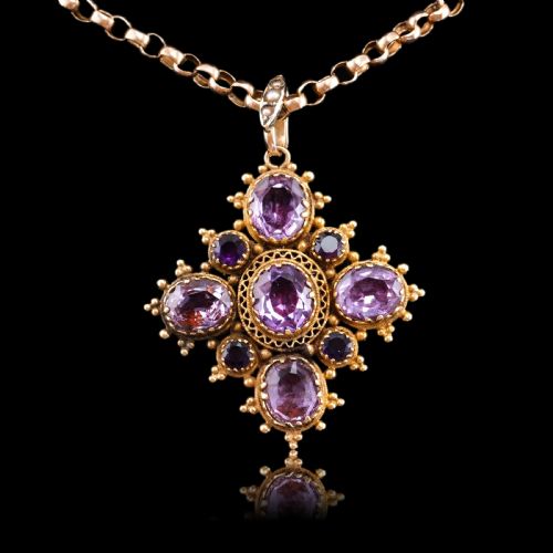 fig 3. Antique Georgian 18ct Gold Amethyst Pendant Necklace Cannetille - c.1820