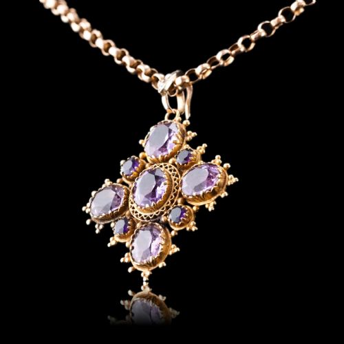 fig 5. Antique Georgian 18ct Gold Amethyst Pendant Necklace Cannetille - c.1820
