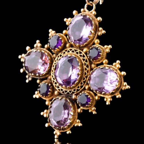 fig 7. Antique Georgian 18ct Gold Amethyst Pendant Necklace Cannetille - c.1820