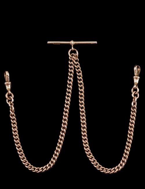 Antique 9ct Gold Albert Chain with T Bar 41cm 29.9g - Birmingham C.1910