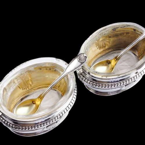 fig 5. Antique French Solid Silver Salt Cellar Pair - Louis Coignet c.1890