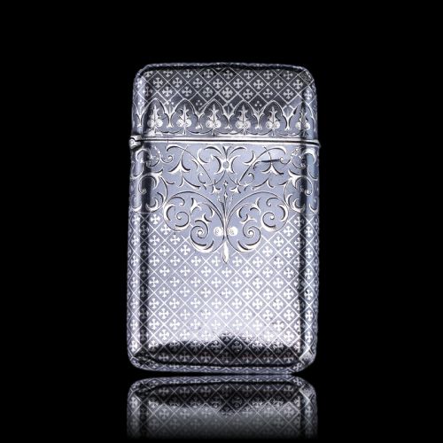 Antique Solid Silver French Niello Cigarette Case - 19th C.