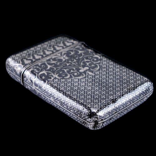 fig 1. Antique Solid Silver French Niello Cigarette Case - 19th c.