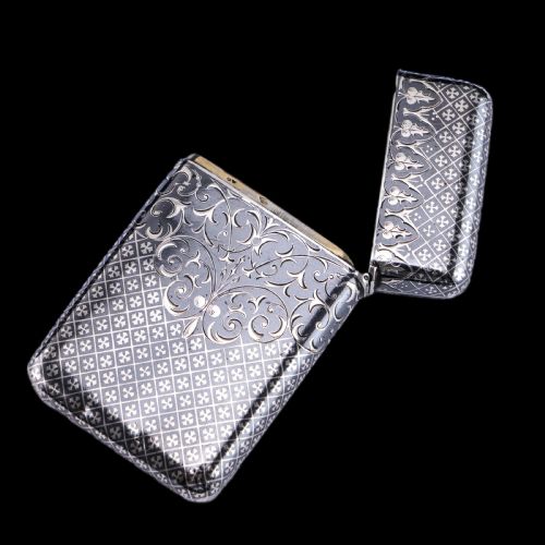 fig 2. Antique Solid Silver French Niello Cigarette Case - 19th c.