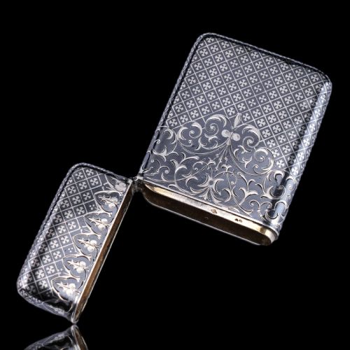 fig 3. Antique Solid Silver French Niello Cigarette Case - 19th c.