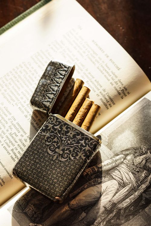 fig 7. Antique Solid Silver French Niello Cigarette Case - 19th c.