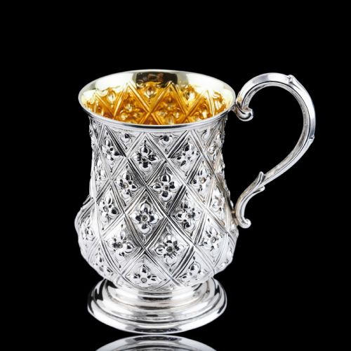 Antique Victorian Solid Silver Mug Abercorn/pineapple Design - Martin Hall & Co 1868